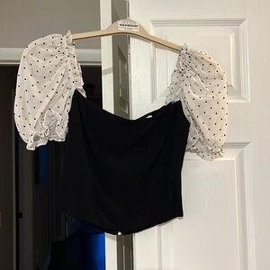 Flynn Skye Miley Top (Black Swiss Dot Chiffon sleeves) size s - cropped
